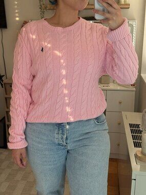 Polo Ralph Lauren Cable-Knit Crewneck Sweater Pink Size L